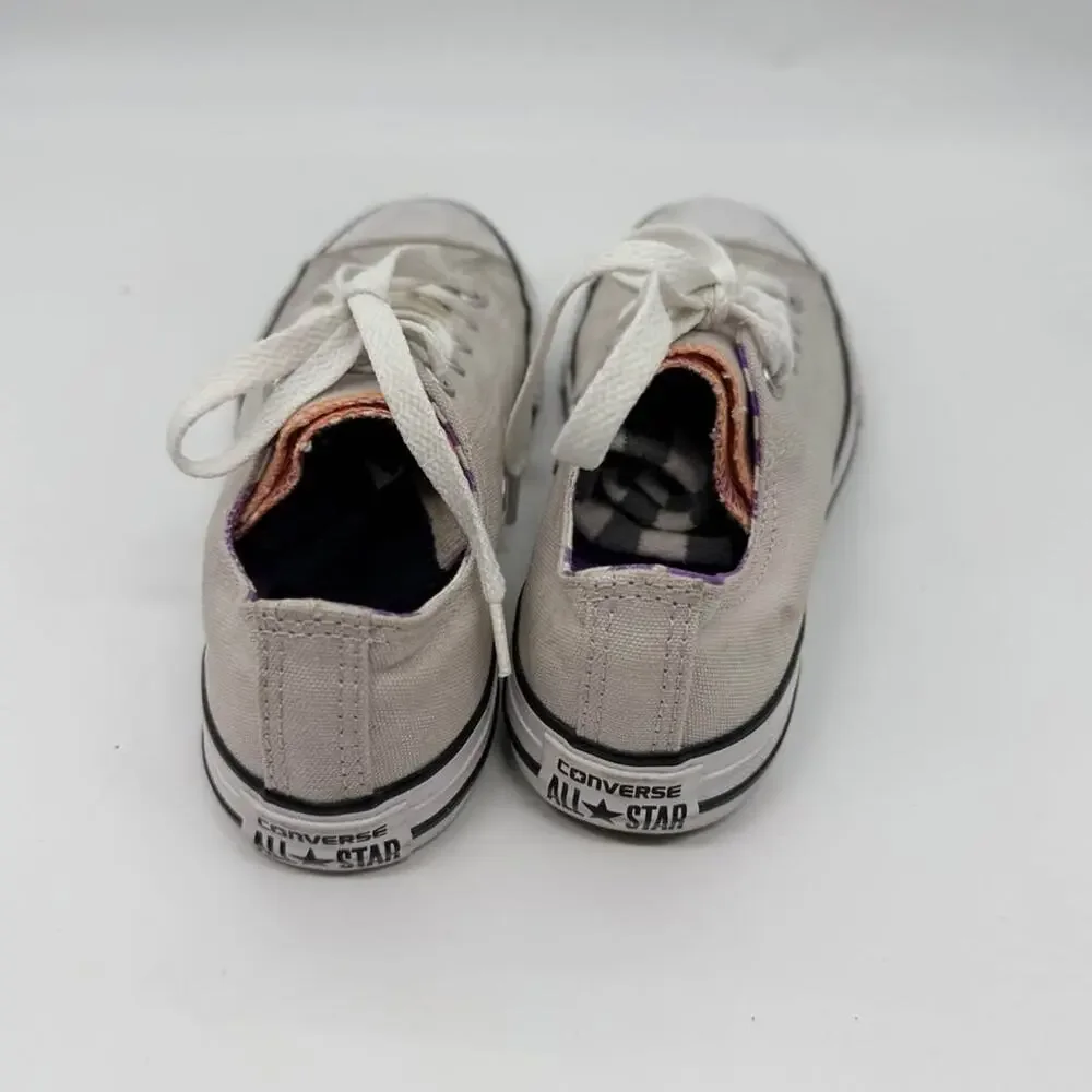 Sz 2 Youth Girls Converse All Star Low Top Light Grey Sneakers Shoes
